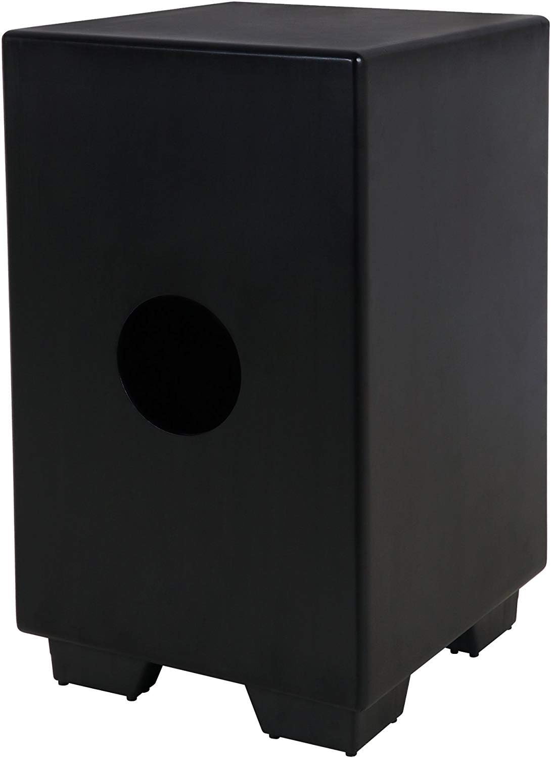 Parte traseira do cajon preto Clapbox Flow com buraco circular para ressonância