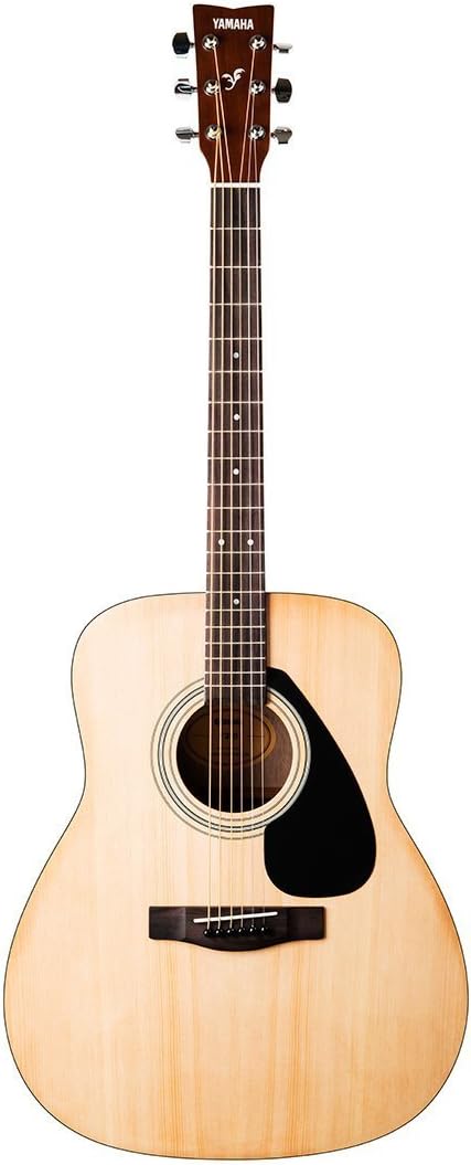 Violão Yamaha F 310 acústico folk natural com corpo claro e palheta preta