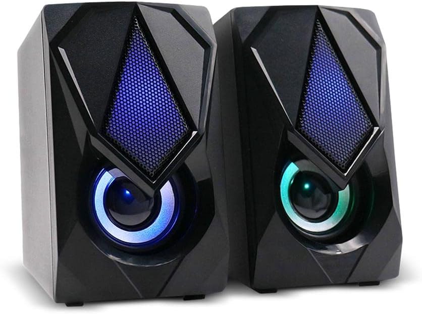 Caixas de som Multilaser SP951 2.0 com iluminação LED RGB azul e verde, 12W RMS