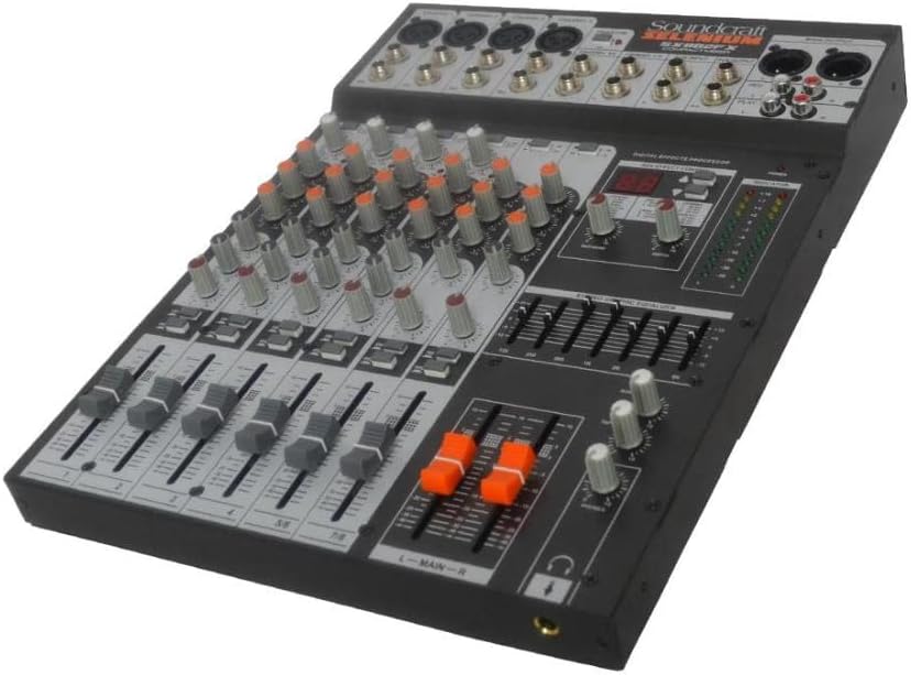 Mesa de som Soundcraft SX-802-FX-USB 8 canais com entradas XLR, equalizador, efeitos digitais e faders deslizantes