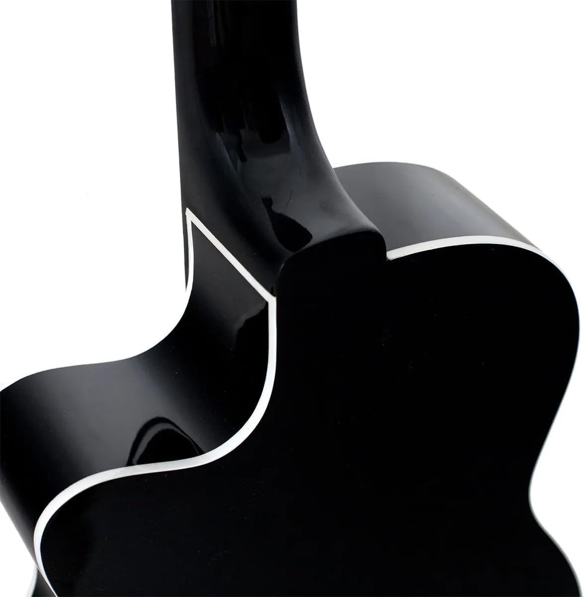 Detalhe do cutaway flat e acabamento do corpo preto brilhante do violão Giannini NF-14.