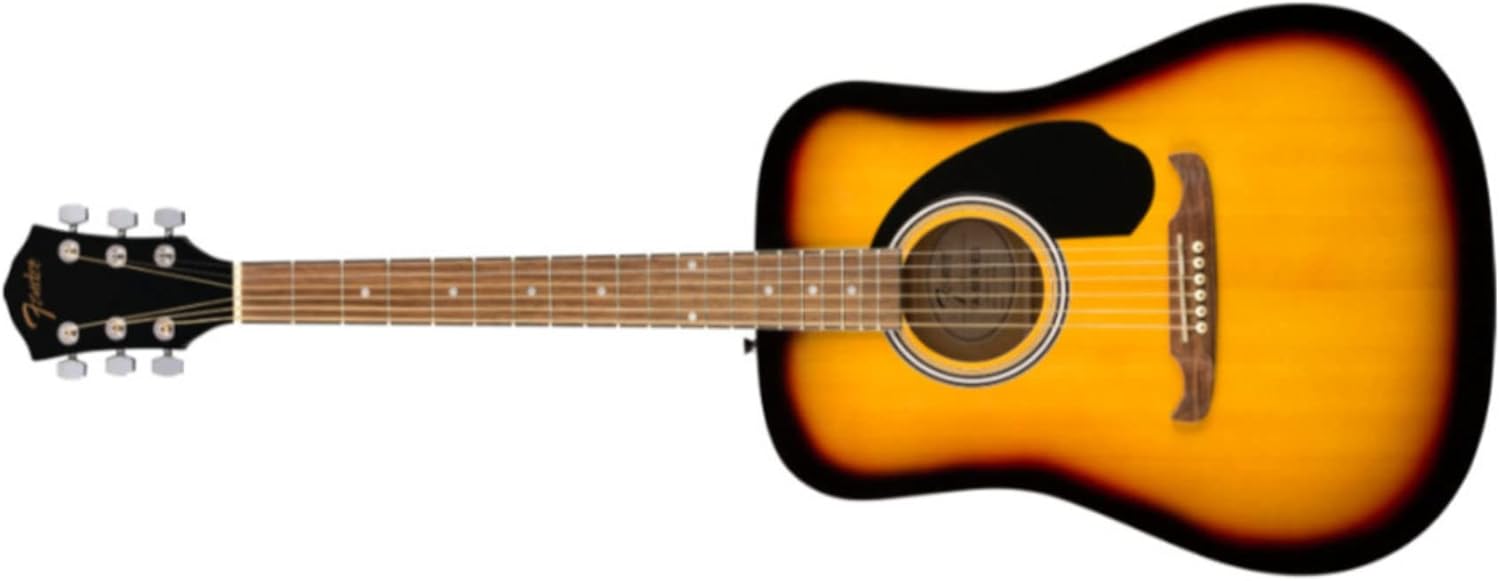Violão Fender FA-125 Dreadnought acústico sunburst visto de cima em posição horizontal
