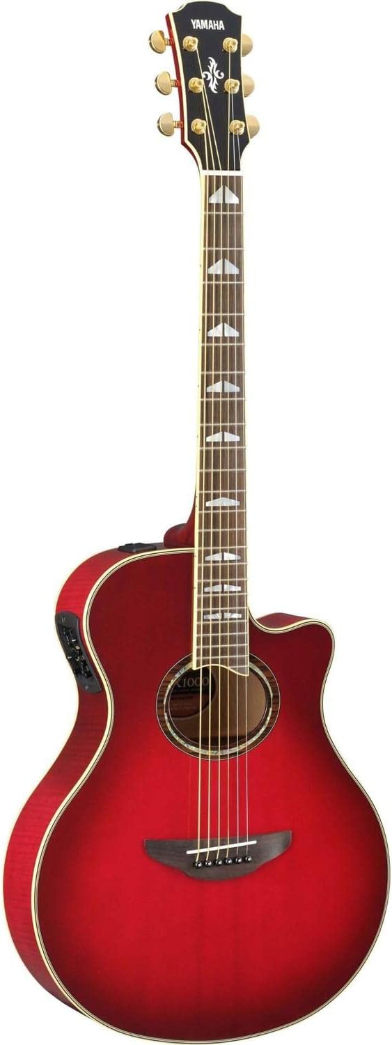 Violão Yamaha APX1000 CR vermelho cereja com acabamento brilhante e controles embutidos