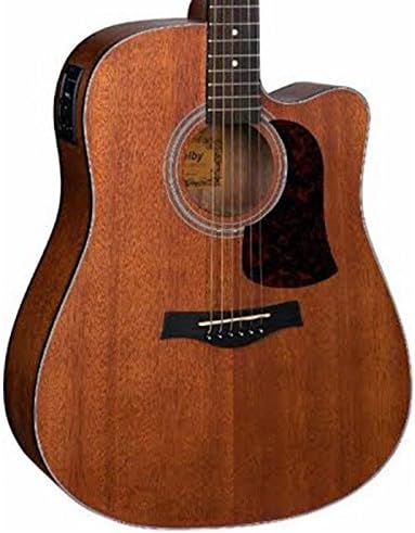 Violão eletroacústico com escala em jacarandá e corpo marrom com corte estilo dreadnought com sistema eletrônico lateral