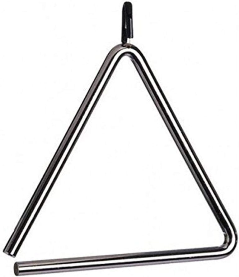 Triângulo musical Latin Percussion LPA123 de metal cromado com bastão para percussão, fundo branco