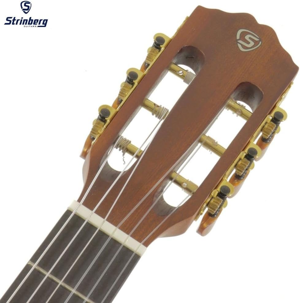 Cabeçote do violão Strinberg Galaxy SC301HCR com tarraxas douradas e logo metálico
