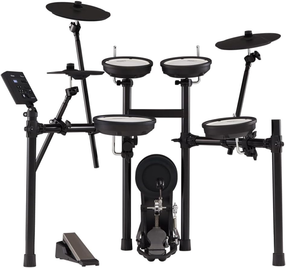 Roland TD-07KV bateria eletrônica preta com vários tambores, pratos, pedal e controle digital