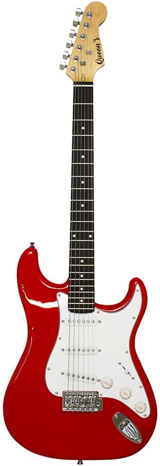 Guitarra elétrica Queen's ST corpo sólido vermelha com braço em madeira clara e captadores single coil brancos
