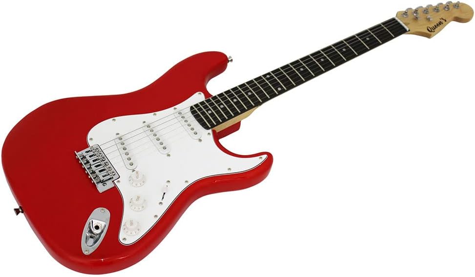 Guitarra elétrica Queen's ST vermelha com captadores single coil e braço em madeira clara