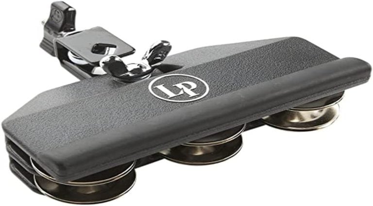 Pandeirola Latin Percussion Jam Tamb LP1207-T preta resistente com seis pares de jingles e fixação metálica