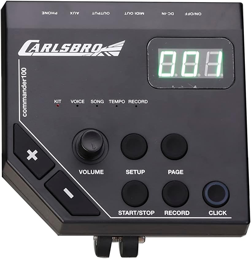Módulo eletrônico Carlsbro Commander 100 com display digital e botões diversos.