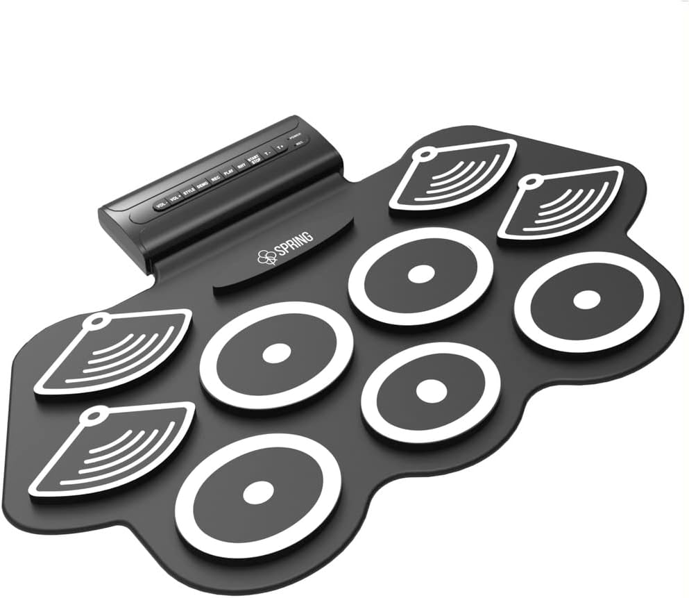Bateria eletrônica dobrável Spring preta com 9 pads e painel digital de controle