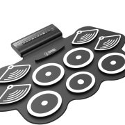 Bateria eletrônica dobrável Spring com 9 pads pretos e painel de controle digital