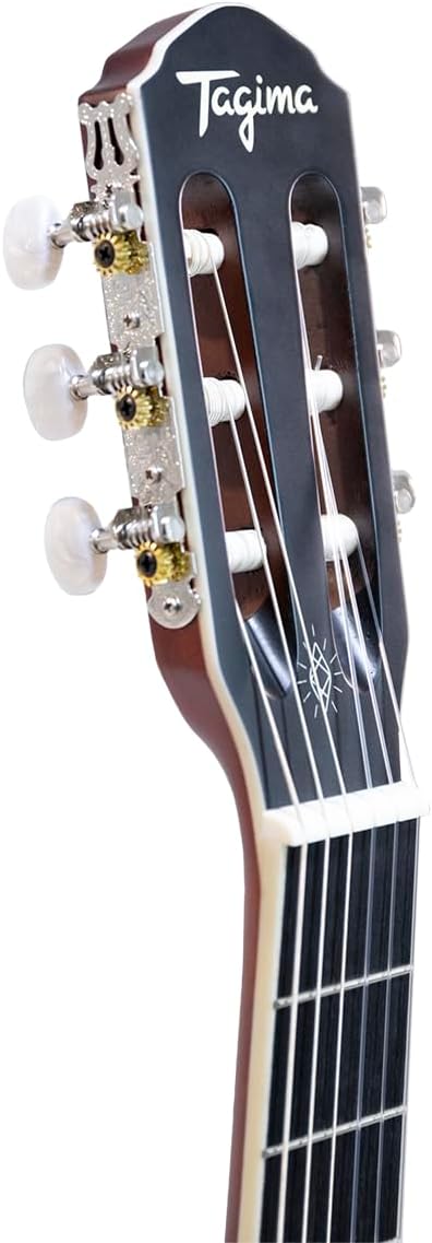 Cabeça do violão Tagima clássico com cravelhas brancas e logo