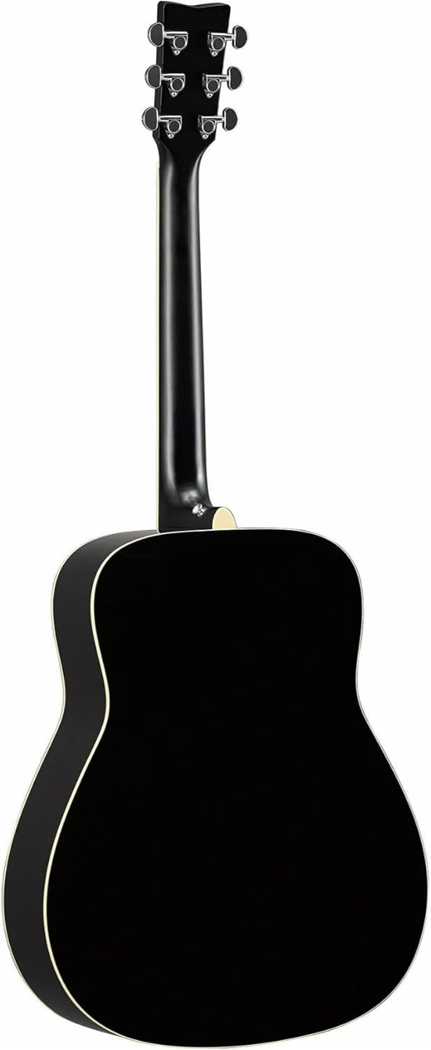 Parte traseira do violão acústico Transacoustic Yamaha FG TA BL preto com cordas em aço
