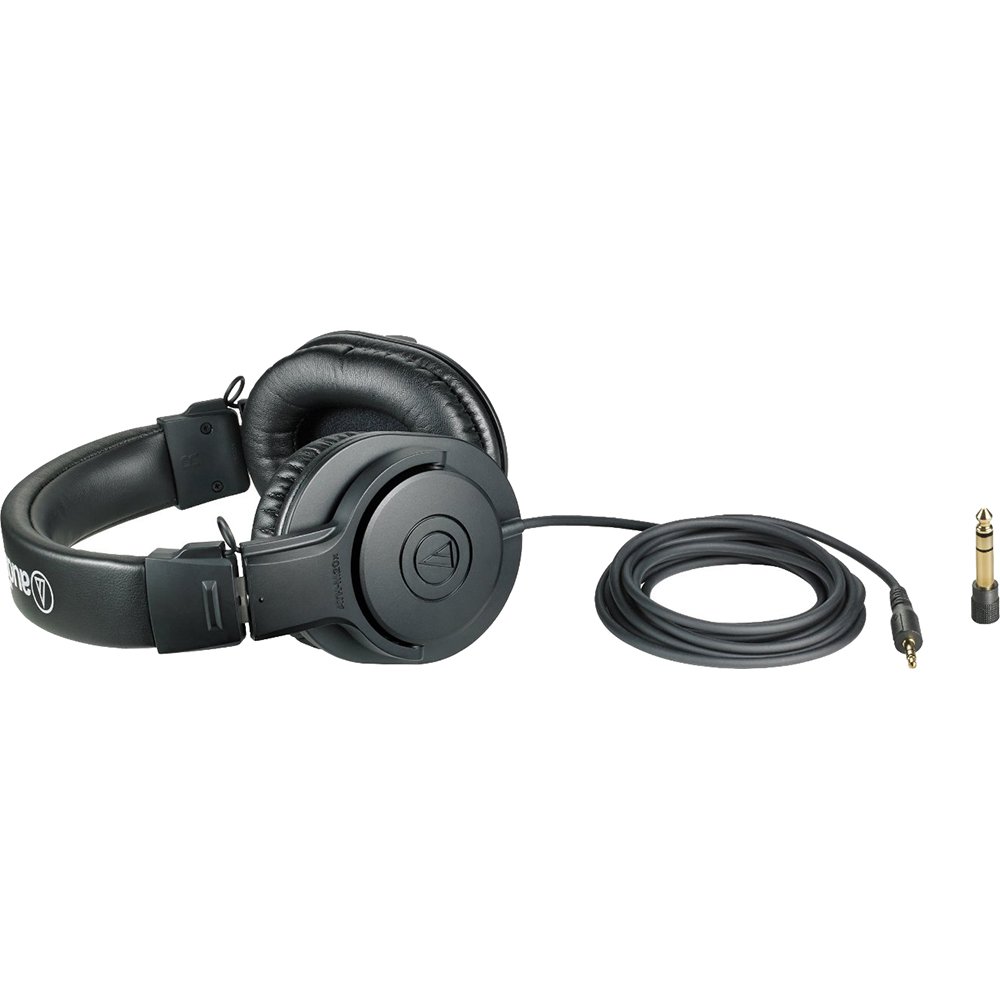 Fone de ouvido Audio Technica ATH-M20x preto com cabo removível e adaptador P10