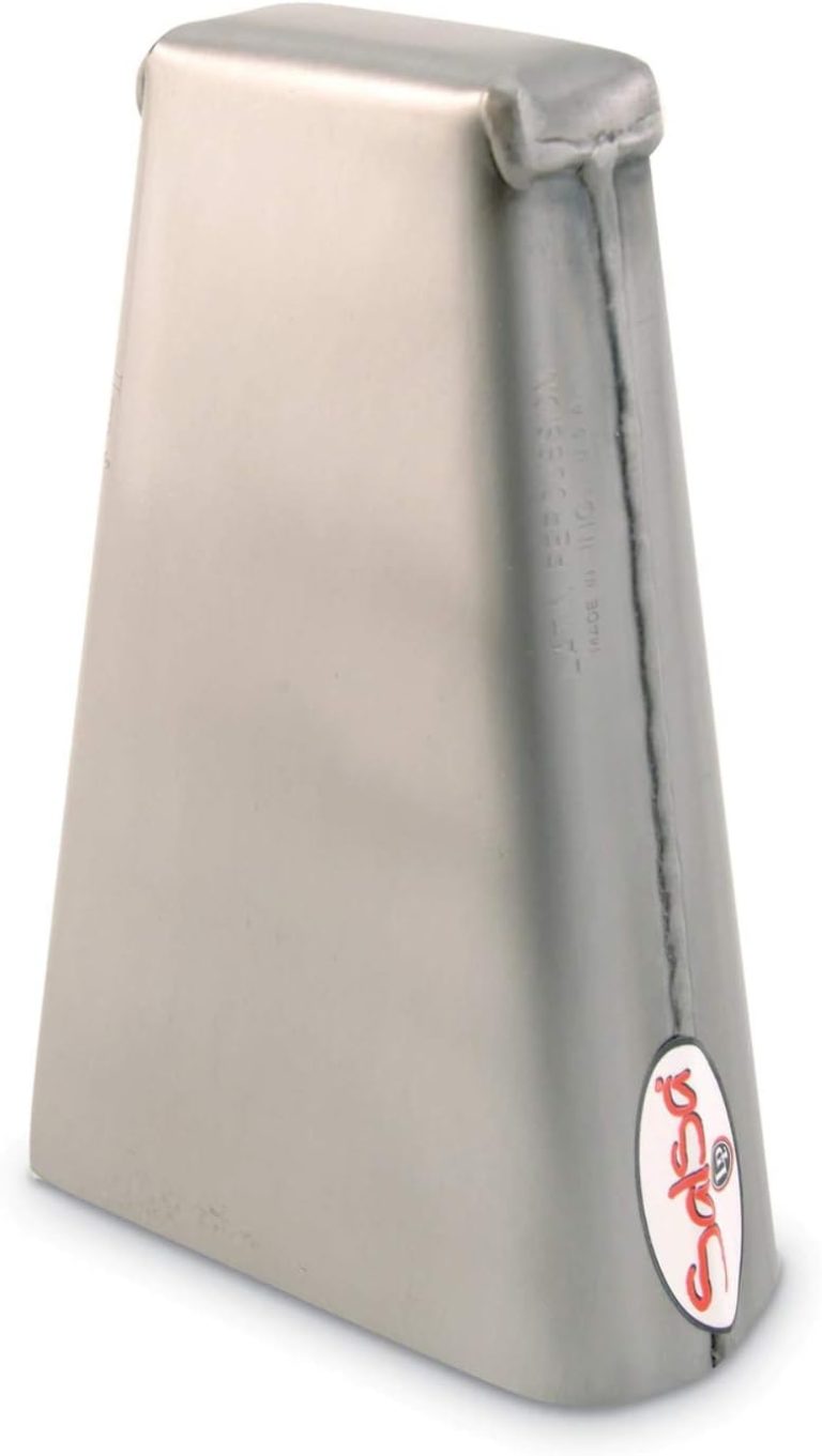 Cowbell Latin Percussion ES-4 Salsa H/Bongo em aço escovado vibrante, cor prateada, com adesivo 'Salsa' na frente