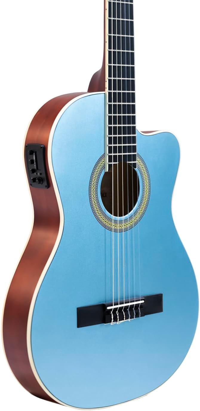 Violão clássico flat cutaway azul com equalizador Tagima com tampo spruce