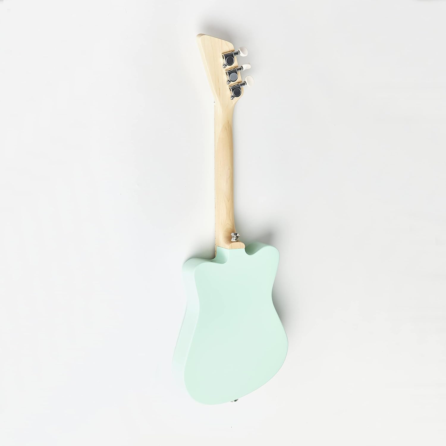 Vista traseira da guitarra Loog Mini azul claro com 3 cordas para crianças