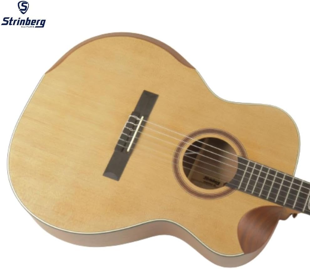 Frente detalhada do violão Strinberg Galaxy SC301HCR com tampo em madeira clara