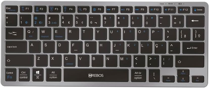 Teclado Hrebos Bluetooth ABNT2 compacto e ergonômico com retroiluminação azul.