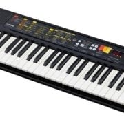 Teclado arranjador Yamaha PSR-F52 preto com 61 teclas e painel de controle digital