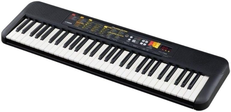 Teclado arranjador Yamaha PSR-F52 preto com 61 teclas e painel de controle digital