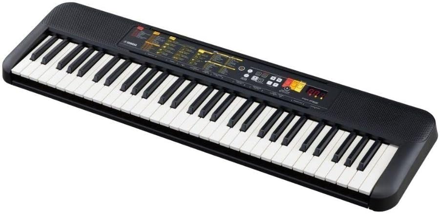 Teclado arranjador Yamaha PSR-F52 preto com 61 teclas e painel de controle digital