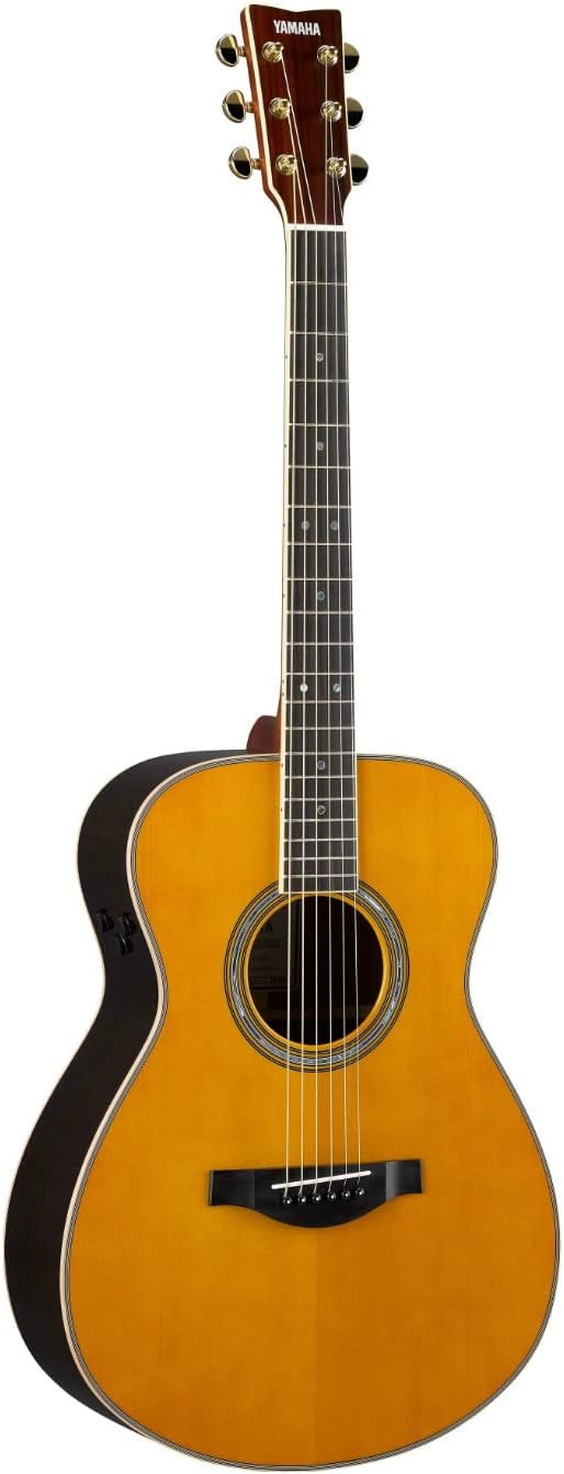Yamaha série L guitarra transacústica violão concerto jumbo vintage tint com acabamento em madeira clara e escura