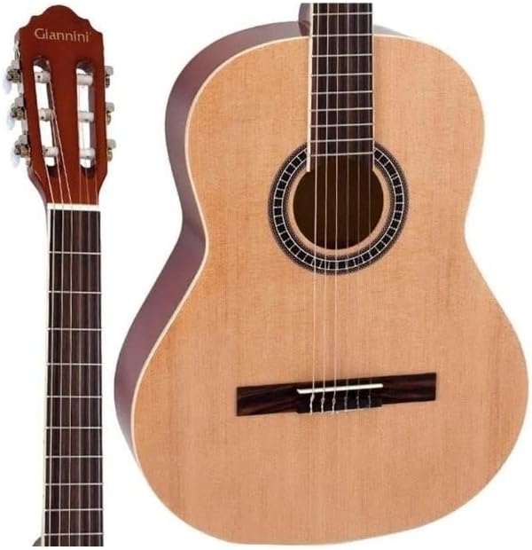 Violão clássico Giannini GN-15 com headstock marrom escuro e corpo natural fosco
