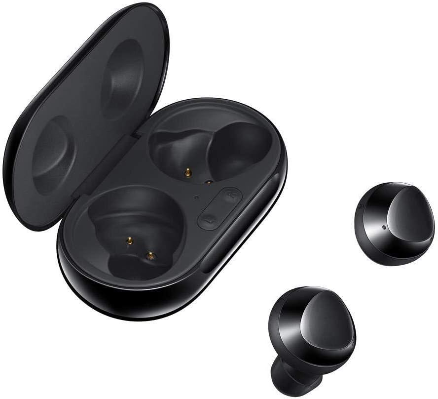 Fones Samsung Galaxy Buds+ Bluetooth preto com estojo de carregamento aberto