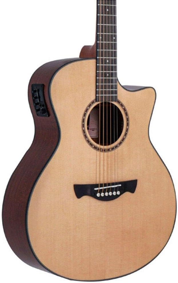 Detalhe do corpo do violão Tagima California EQ Collection Series com sistema eletrônico e cutaway.