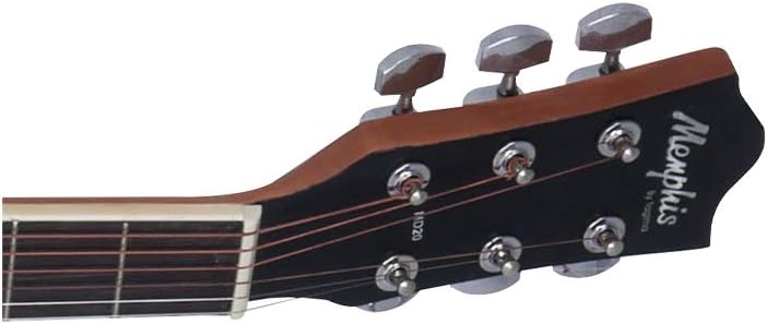 Cabeçote do violão com logotipo Memphis, seis tarraxas cromadas e pestana clara