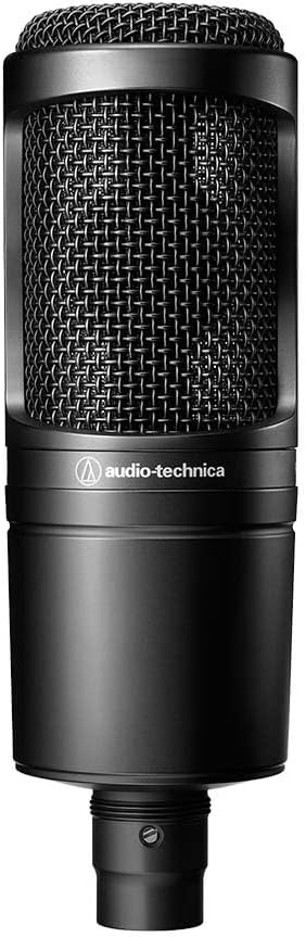 Microfone condensador cardioide Audio-Technica AT2020 preto com logo frontal