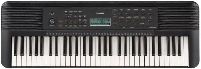 Teclado Yamaha PSR-E283 portátil preto com 61 teclas, painel digital e alto-falantes embutidos