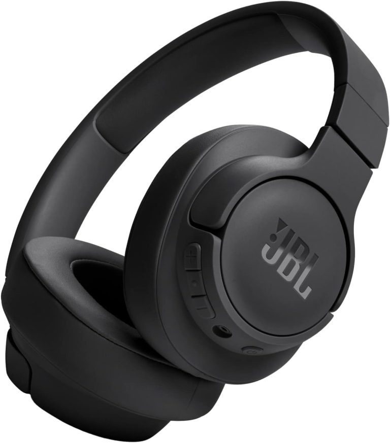 Fone de ouvido JBL Tune 720BT Bluetooth over-ear preto dobrável com controles laterais e almofadas acolchoadas