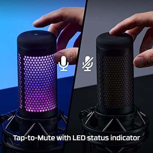 Função Tap-to-Mute com indicador LED de status no microfone HyperX QuadCast S.