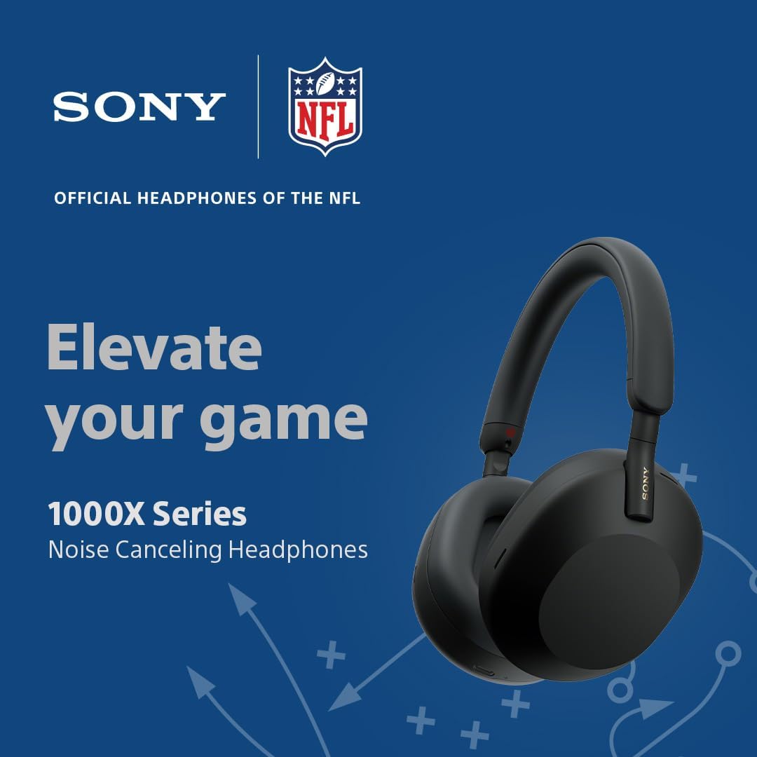 Fones Sony WH-1000XM5 com cancelamento de ruído, parceiros oficiais da NFL, série 1000X.