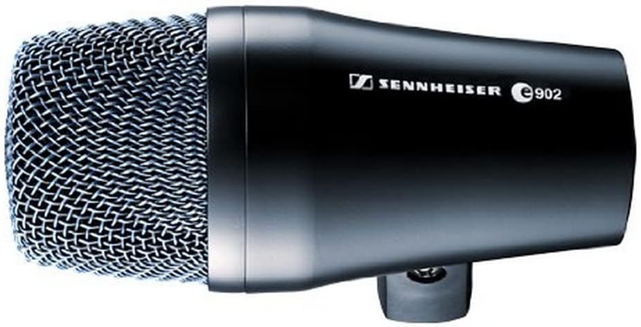 Microfone Sennheiser e902 preto fosco para Kick Drum com grade metálica e design robusto
