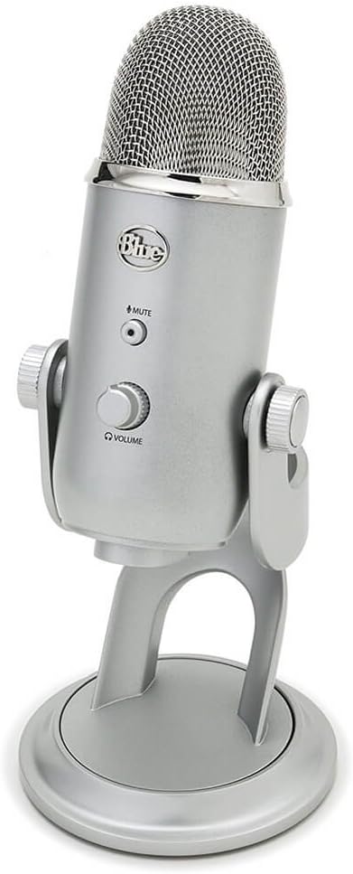 Microfone condensador USB prateado Blue Yeti da Logitech para Criadores