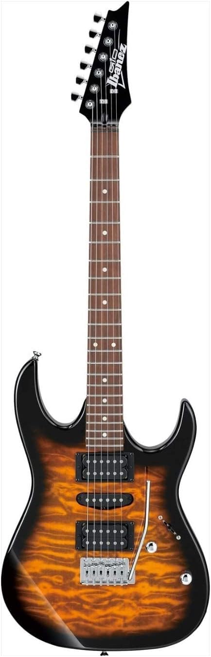 Guitarra elétrica Ibanez GRX70QA 6 cordas corpo sólido Sunburst com captadores humbucker e single coil.