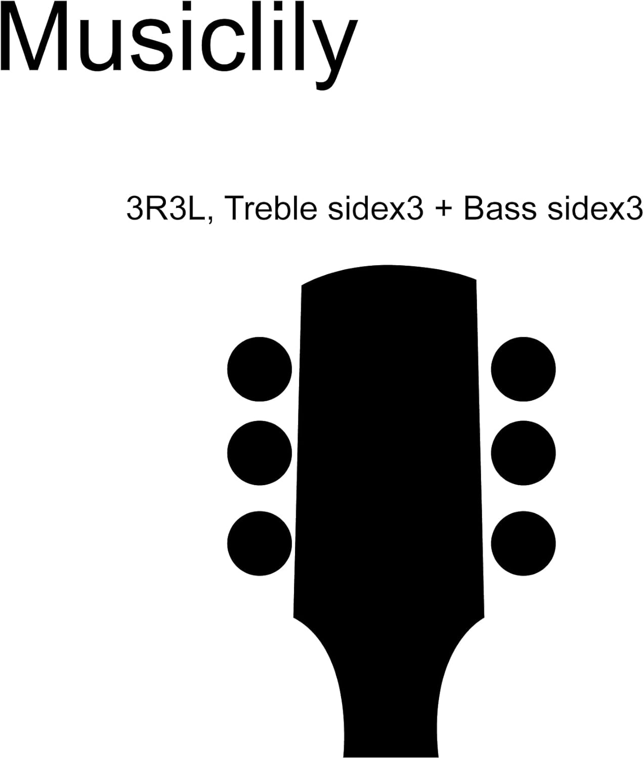 Configuração 3R3L das tarraxas Musiclily Pro para violão clássico, 3 tarraxas lado agudo e 3 lado baixo