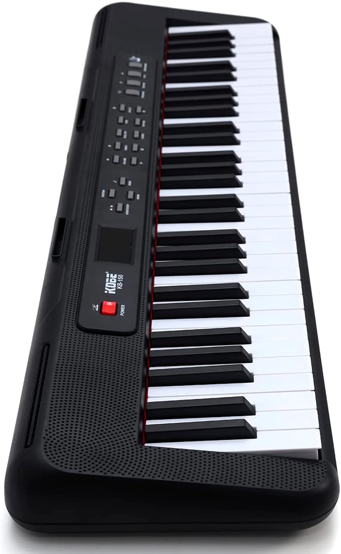 Teclado Kobe KB-150 com 61 teclas, botão power vermelho e painel de controle expandido.