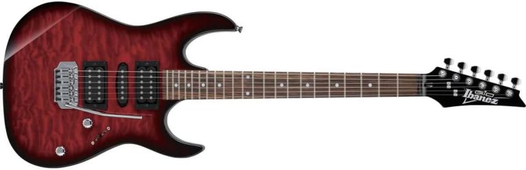 Ibanez GRX 70QA TR guitarra elétrica vermelha com acabamento em maple quilted, 3 captadores e braço com 24 trastes
