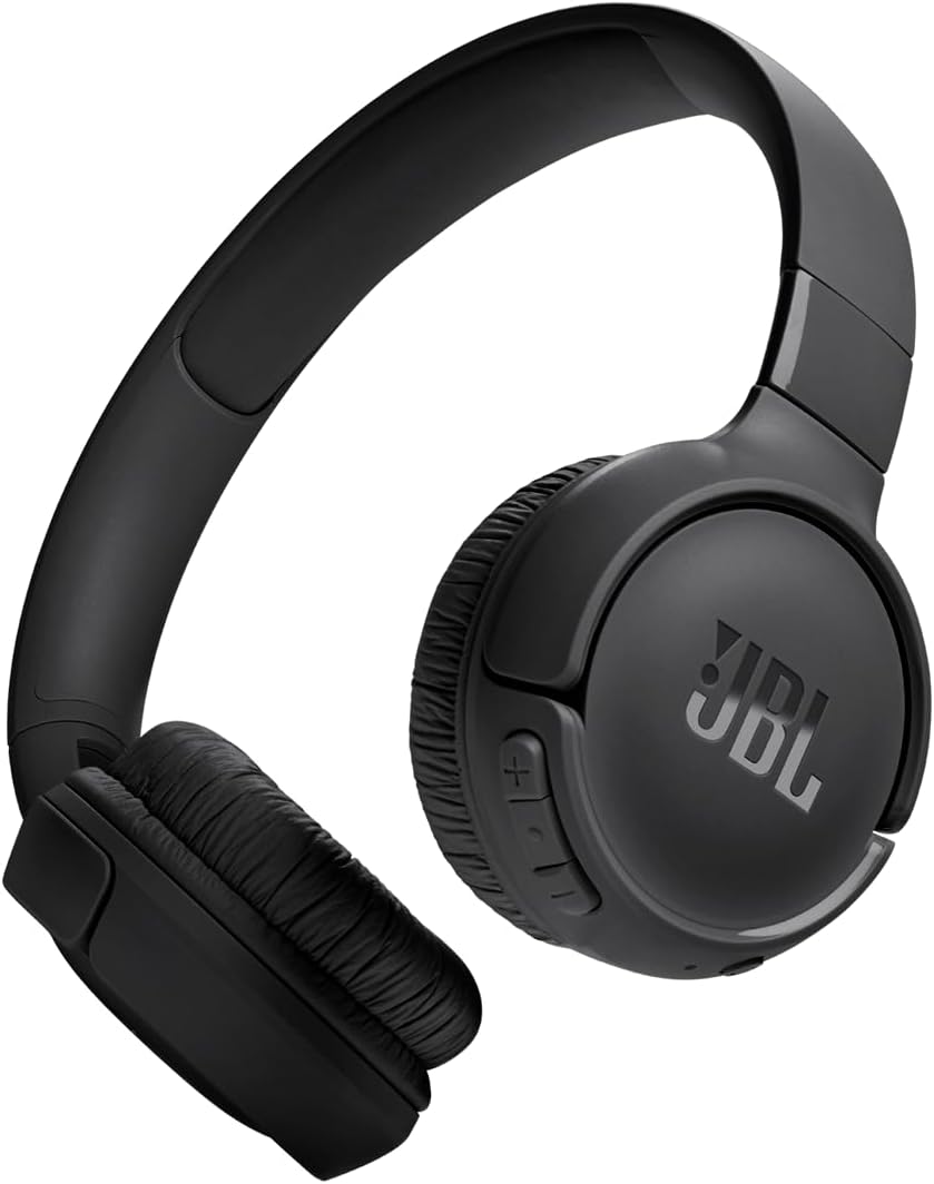 Fones de ouvido JBL Tune 520BT on-ear sem fio na cor preta com controles na concha e almofadas macias