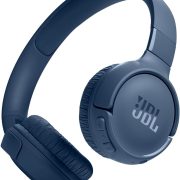 JBL Tune 520BT fone de ouvido sem fio Bluetooth azul com botões de controle.