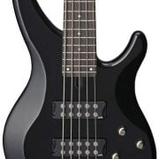 Yamaha TRBX 305 BL contrabaixo elétrico 5 cordas preto com acabamento brilhante, captadores duplos e controles cromados.