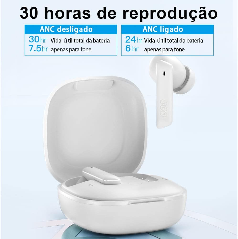 Fone QCY HT05 Melobuds com 30 horas de reprodução e duração da bateria detalhada