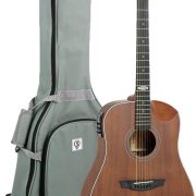 Violão folk eletroacústico Strinberg SD201HC Half Cutaway fosco marrom com capa cinza.