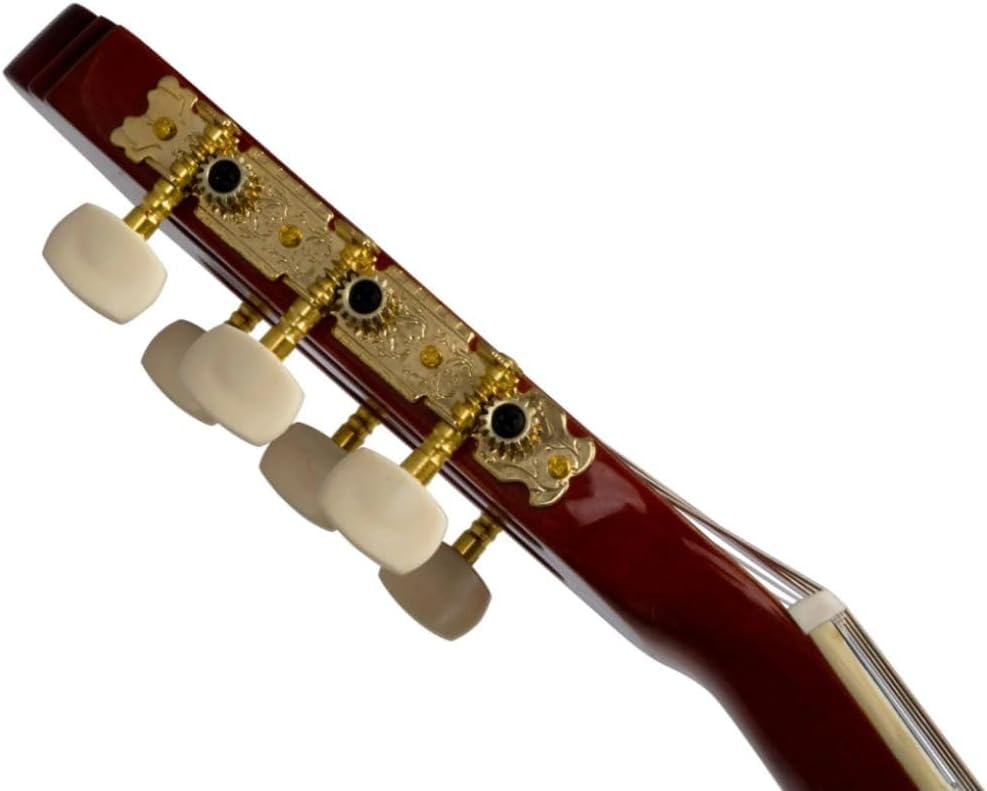 Detalhe do headstock do violão clássico Harmonics GNA-111 com tarraxas douradas